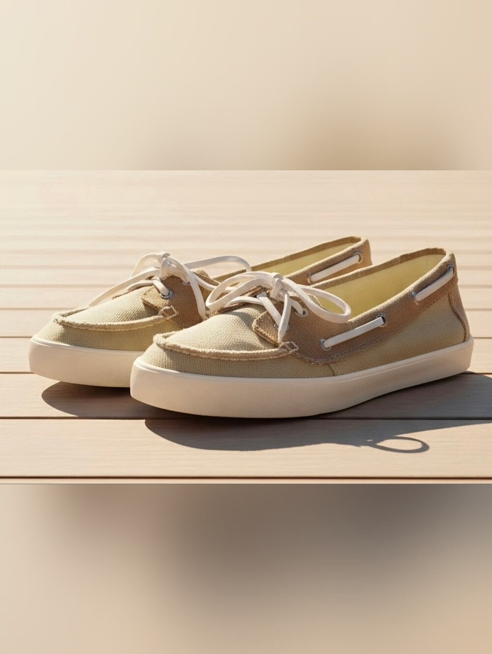 Women's Canvas Moccasin Boat Shoes in Light Tan